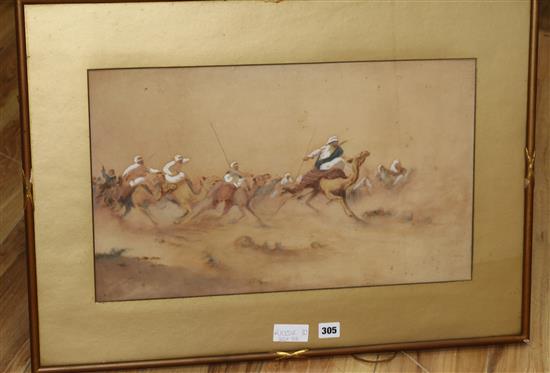 Watercolour of desert raiders, 32 x 54cm